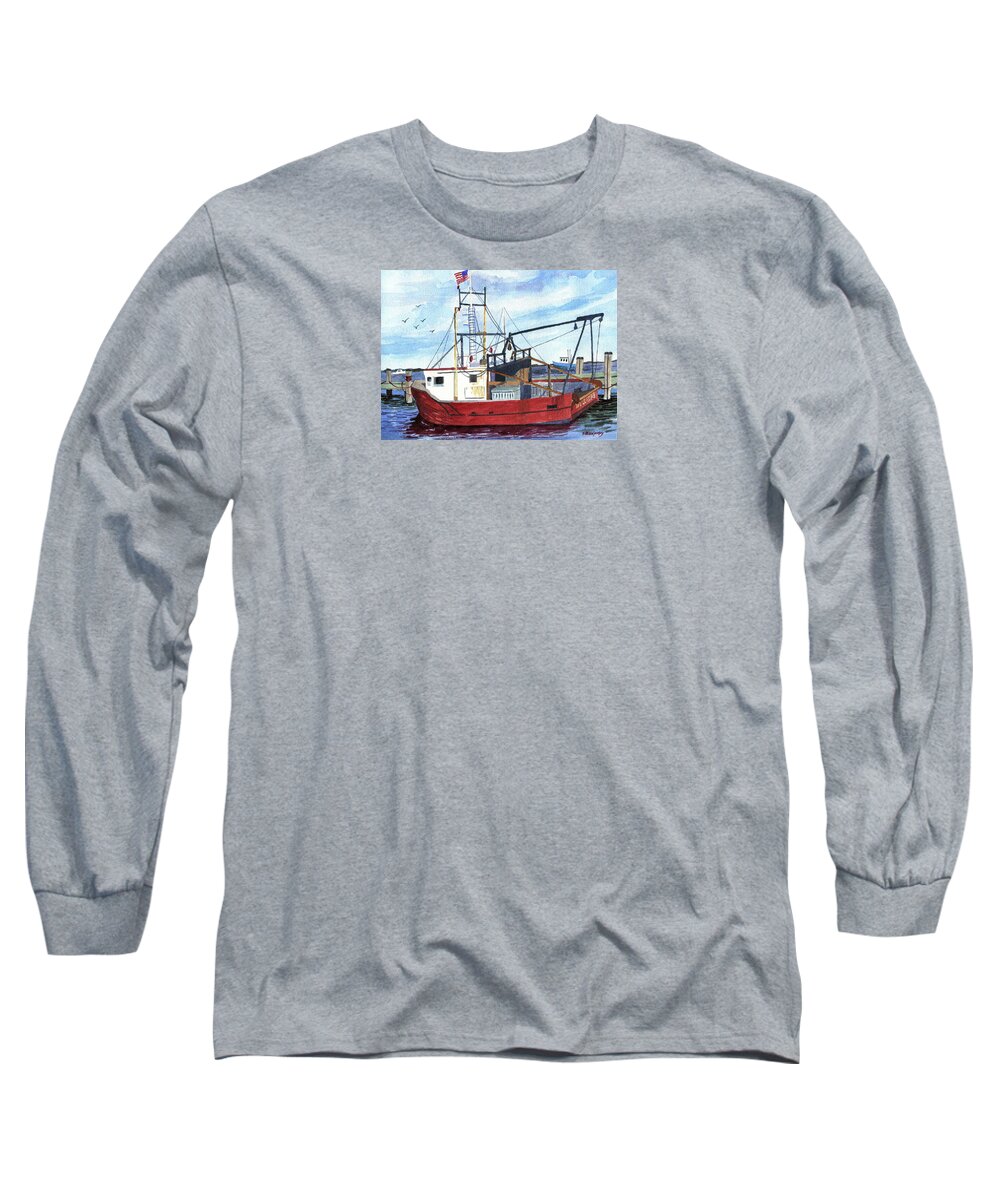 Fishing Long Sleeve T-Shirt featuring the painting Fishing boat, Provincetown Mass. by Jeff Blazejovsky