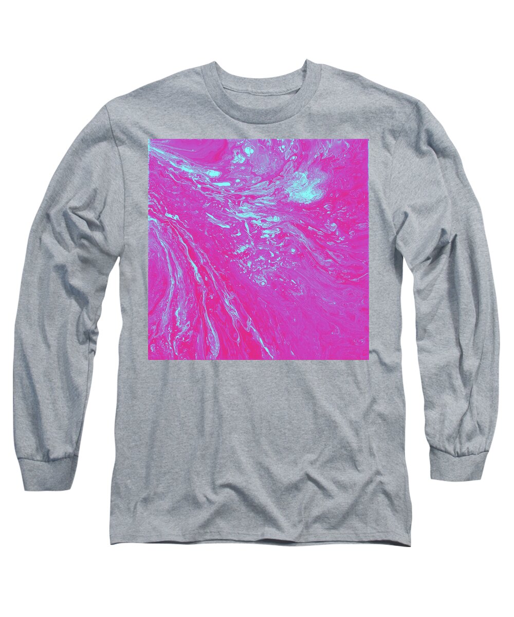 Fluid Long Sleeve T-Shirt featuring the painting Floods of Pink and Turquoise by Jennifer Walsh