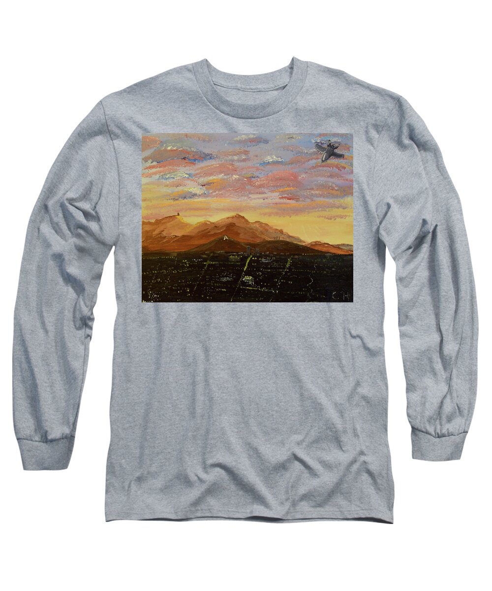 Tucson Long Sleeve T-Shirt featuring the painting Flying over Tucson by Chance Kafka