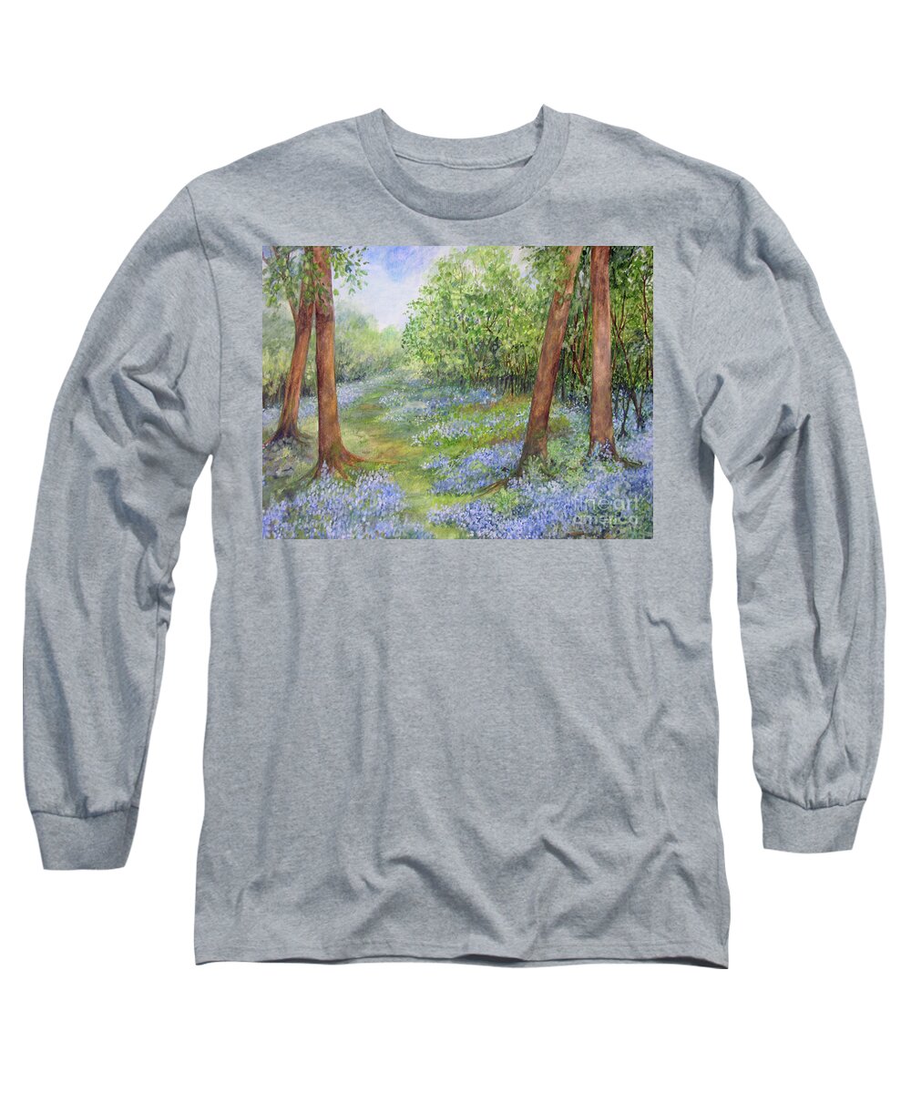 Watercolor Long Sleeve T-Shirt featuring the painting Follow the Bluebells by Laurie Rohner
