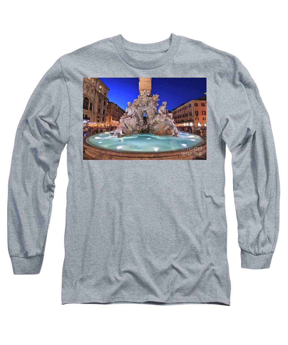 Statue Long Sleeve T-Shirt featuring the photograph Four Rivers Fountain in Piazza Navona, Rome, Italy by Sam Antonio