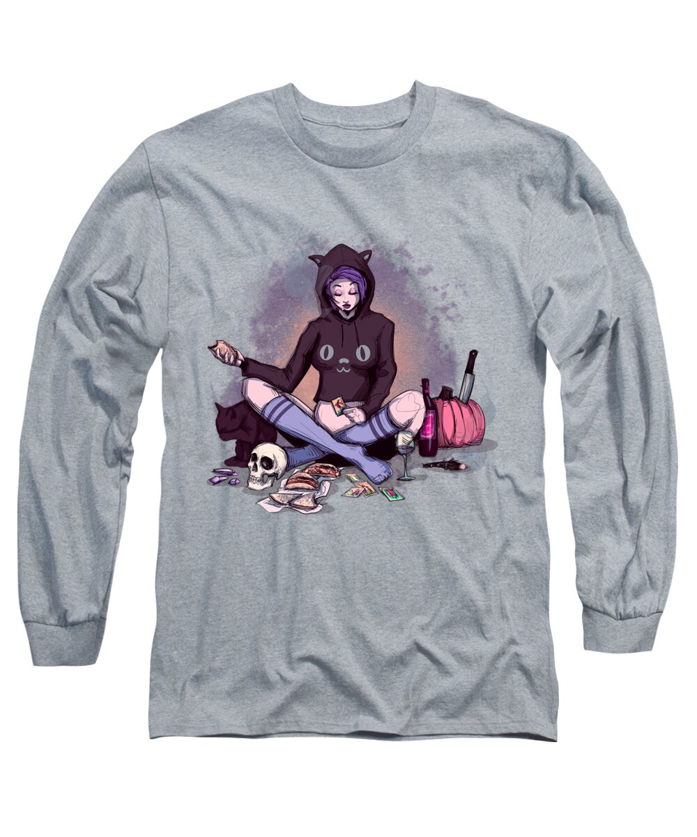 Witch Long Sleeve T-Shirt featuring the drawing Friday Night by Ludwig Van Bacon