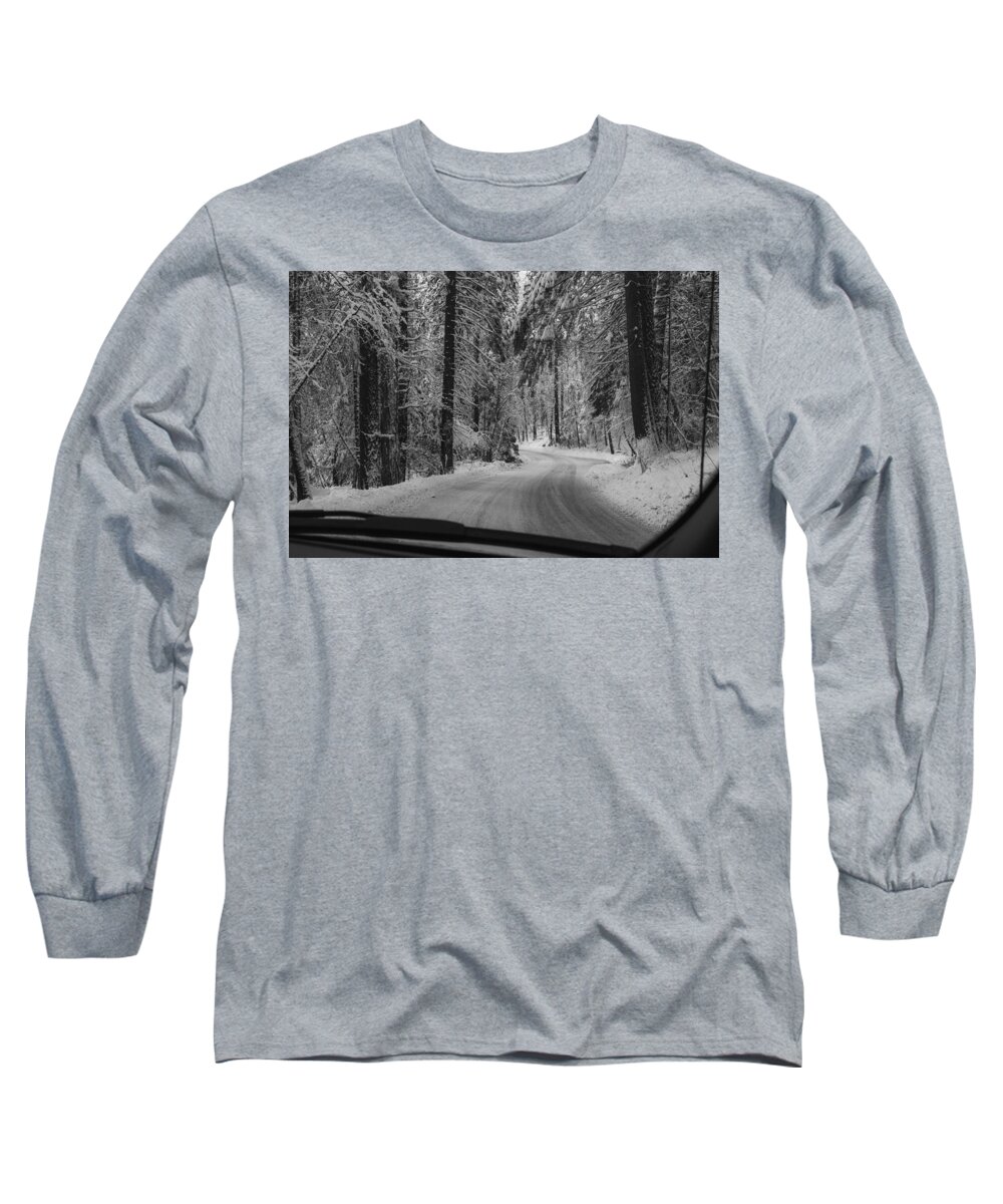 Yosemite Long Sleeve T-Shirt featuring the photograph Frozen road highway 120 towards Yosemite by Alessandra RC