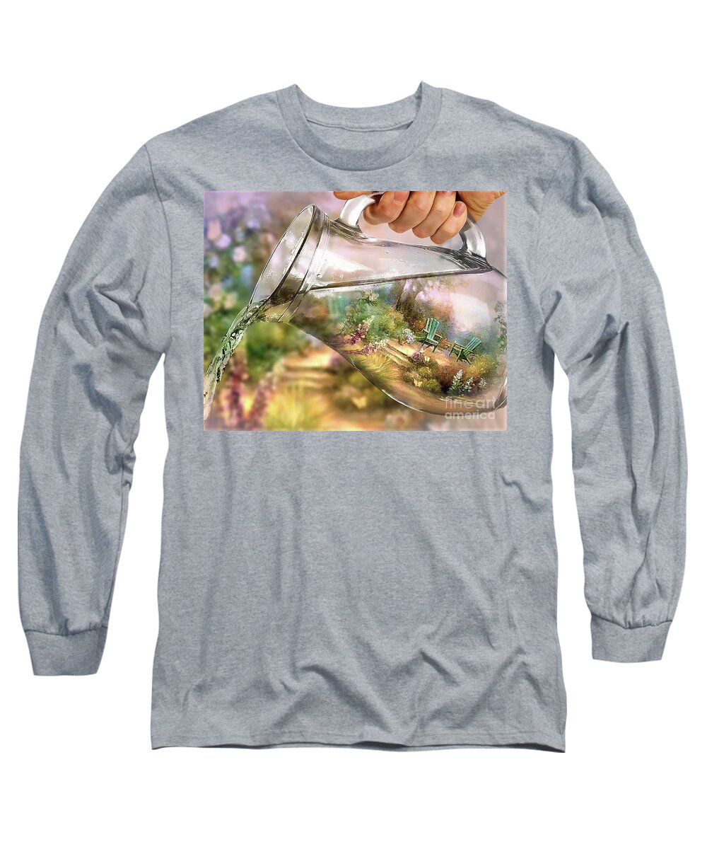 Still Life Long Sleeve T-Shirt featuring the digital art Garden Reflections by Kathy Kelly