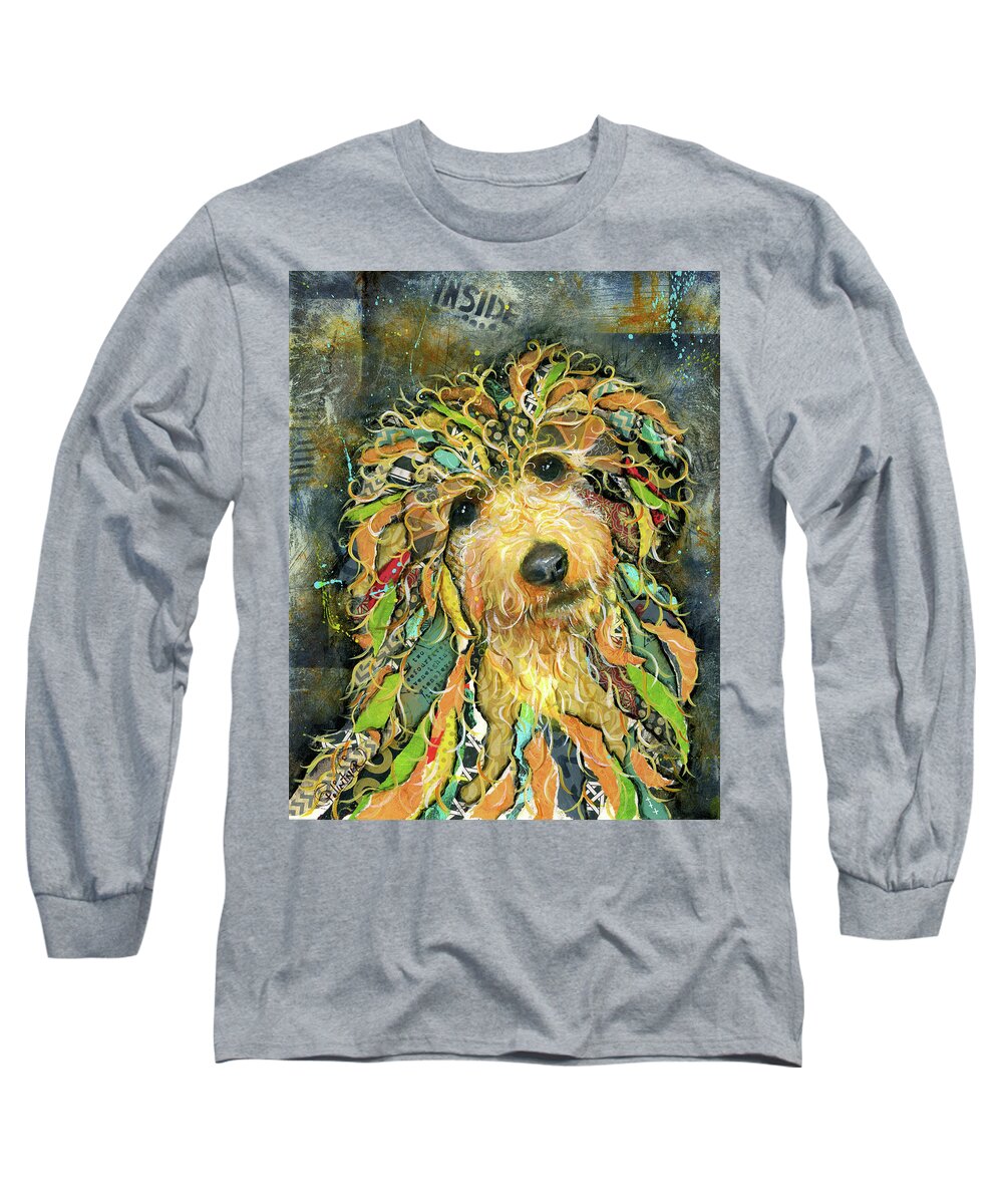 Goldendoodle Long Sleeve T-Shirt featuring the mixed media Goldendoodle by Patricia Lintner
