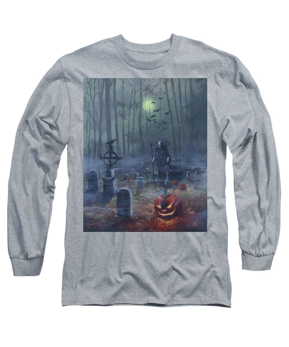 Halloween Long Sleeve T-Shirt featuring the painting Halloween Night by Tom Shropshire