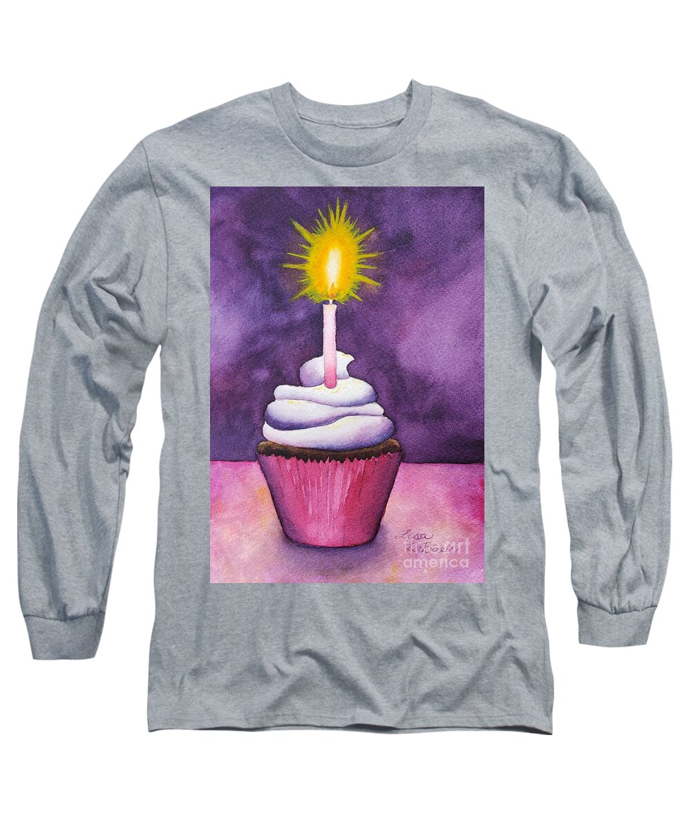 Birthday Greeting Long Sleeve T-Shirt featuring the painting Happy Birthday Cupcake by Lisa Debaets