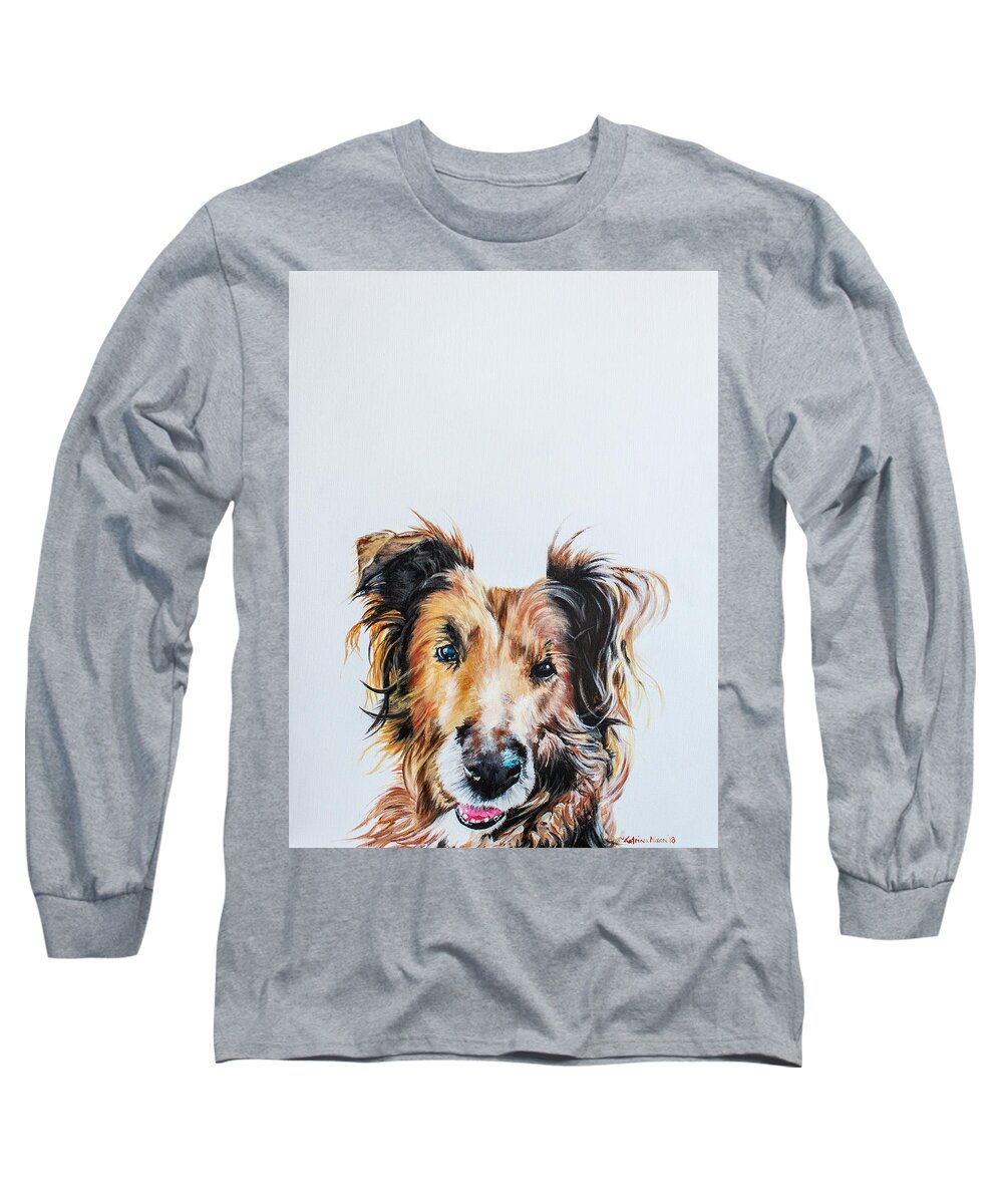 Dog Long Sleeve T-Shirt featuring the painting Happy Dog by Katrina Nixon