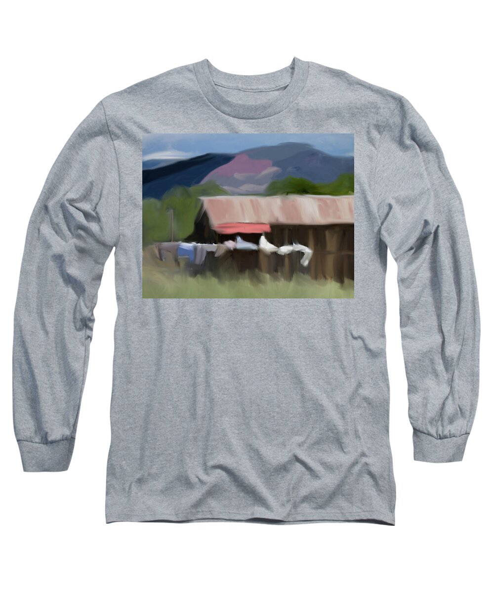 Painting Long Sleeve T-Shirt featuring the digital art Hermosa Mountain Barn Abstract by Jonathan Thompson