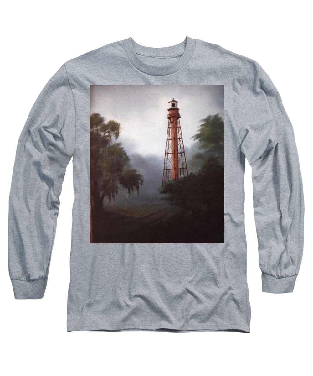 Hilton Head Lighthouse Long Sleeve T-Shirt featuring the painting Hilton Head Rear Range Lighthouse South Carolina by Teresa Trotter