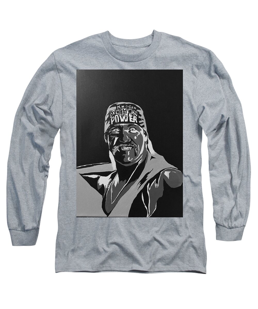 Black And White Acrylic Hulk Hogan Painting Long Sleeve T-Shirt featuring the painting Hulk Hogan by Willy Proctor