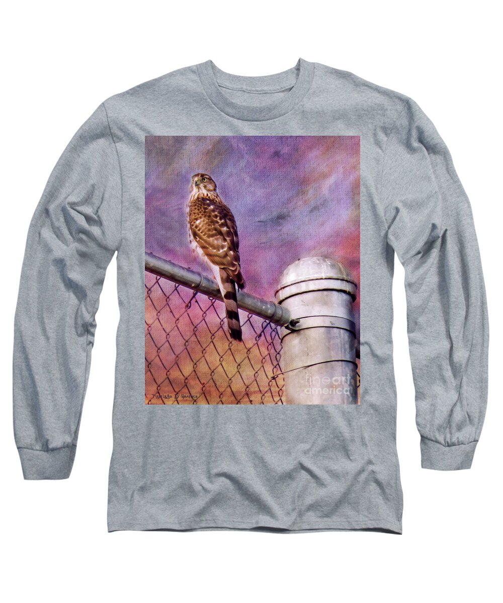 Sparrow Hawk Long Sleeve T-Shirt featuring the digital art I'm Keeping my Eyes on You by Rhonda Strickland