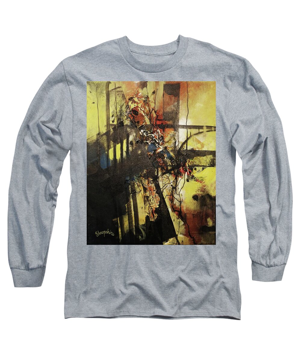 Infrastructure Long Sleeve T-Shirt featuring the painting Infrastructure by Tom Shropshire
