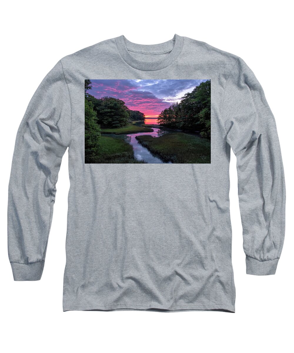 South Freeport Harbor Maine Long Sleeve T-Shirt featuring the photograph Inlet Sunrise by Tom Singleton