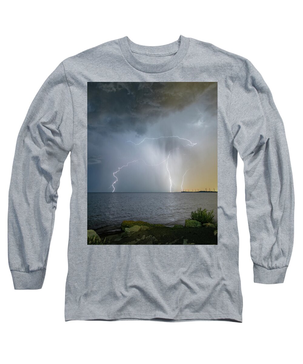 Lightning Long Sleeve T-Shirt featuring the photograph Lake Erie Lightning Storm by Dave Niedbala