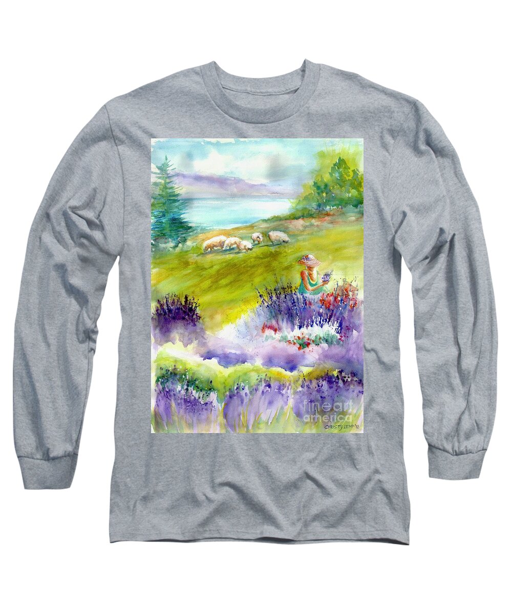 Lavender Long Sleeve T-Shirt featuring the painting Lavender Festival by Christy Lemp