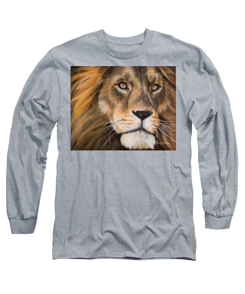 Lion Long Sleeve T-Shirt featuring the painting Lion by Kirsty Rebecca