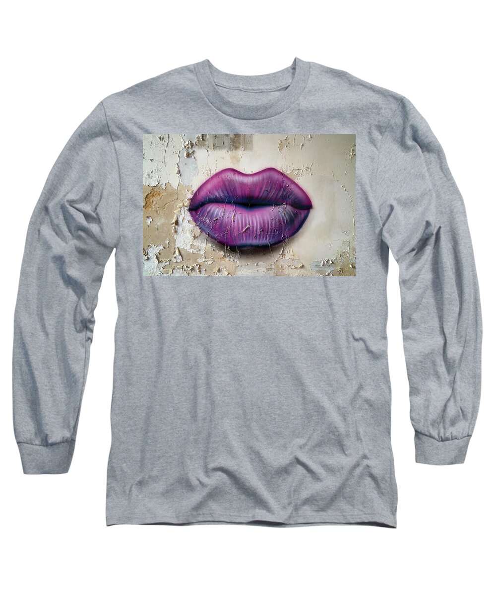 Abandoned Long Sleeve T-Shirt featuring the photograph Lips on the Wall by Roman Robroek