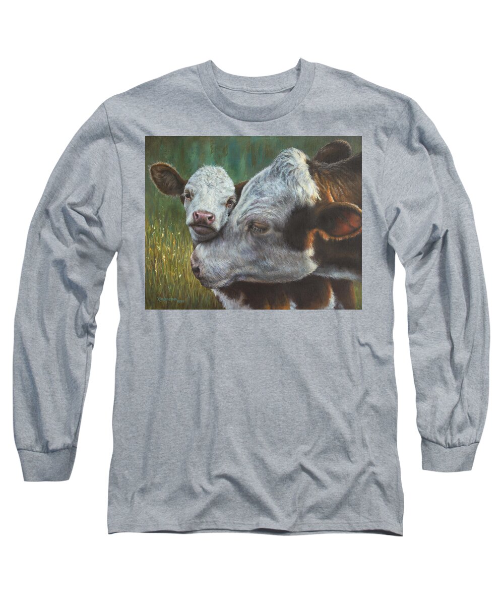 Cow Long Sleeve T-Shirt featuring the painting Mama's Boy by Kim Lockman