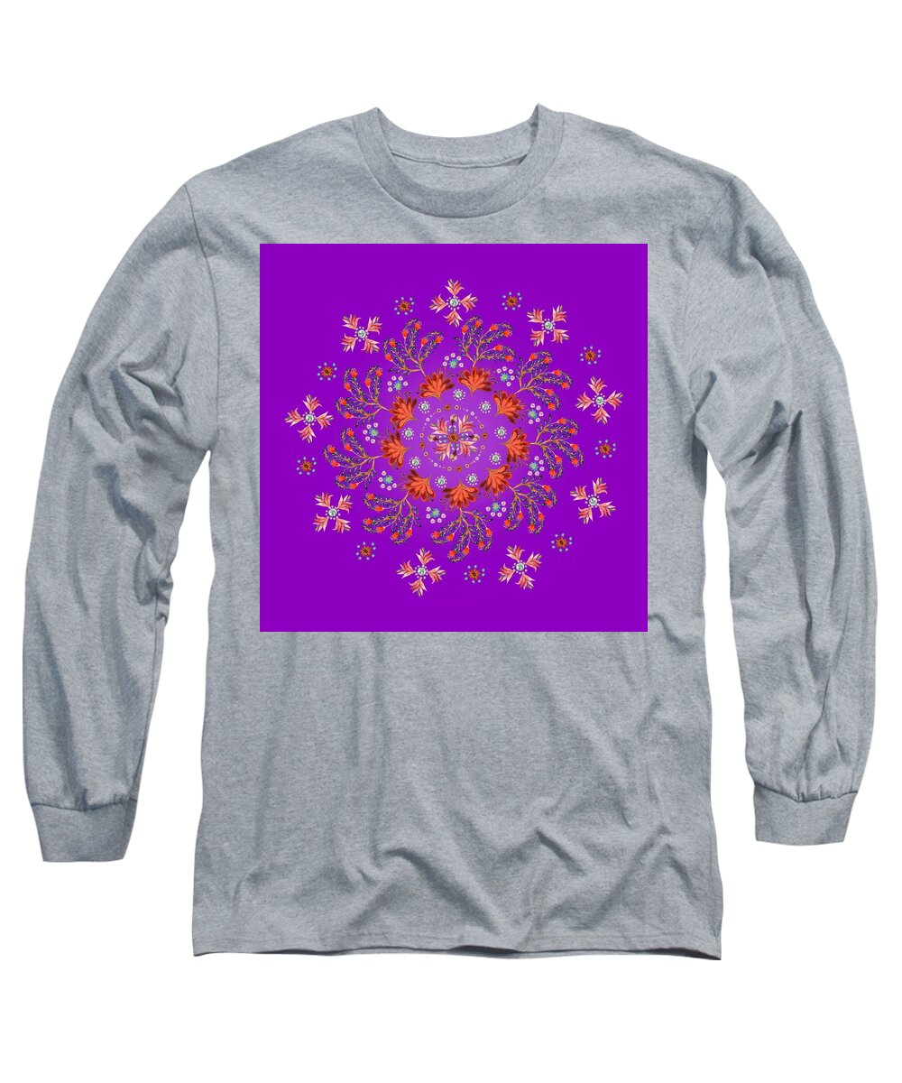 Mandala Long Sleeve T-Shirt featuring the painting Mandala flowering series#3. Deep purple by Elena Kotliarker