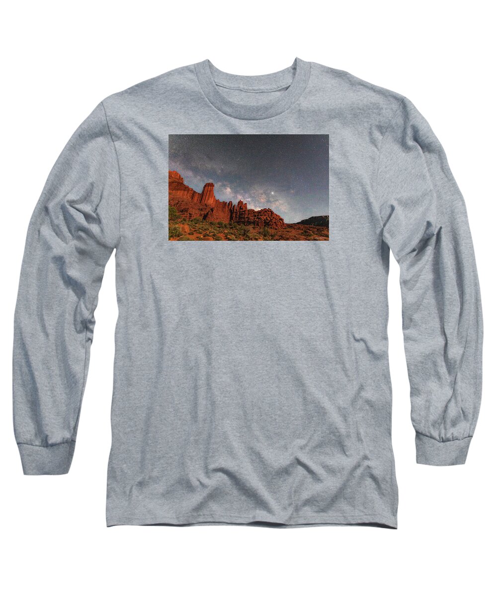 Utah Long Sleeve T-Shirt featuring the photograph Milky Way over Fisher Towers by Dan Norris