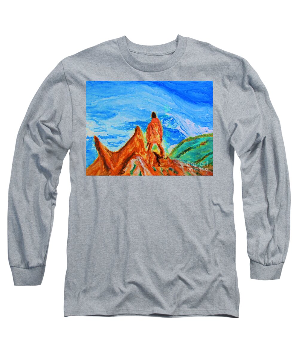 Mountain Vista Long Sleeve T-Shirt featuring the painting Mountain Vista by Stanley Morganstein