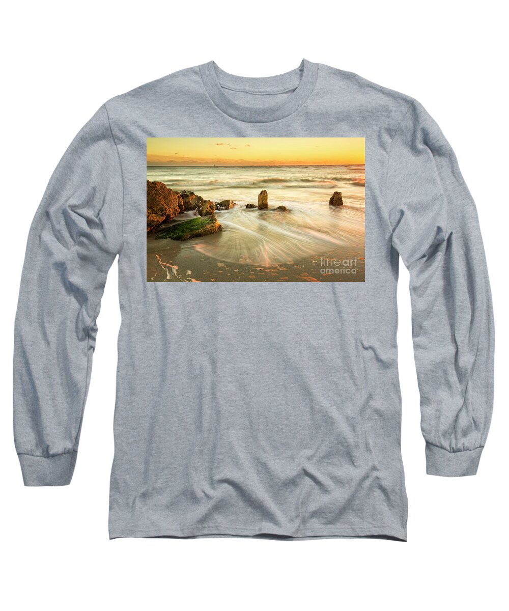 Photographs Long Sleeve T-Shirt featuring the photograph Movement Of The Sea At Sunset, Long Exposure by Felix Lai