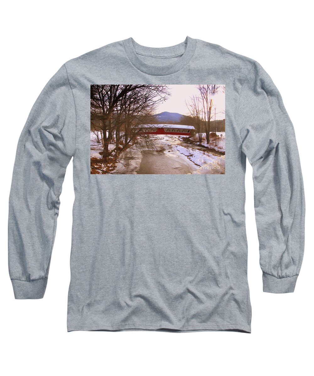 Covered Bridge Long Sleeve T-Shirt featuring the photograph Northern New England in Winter by Lennie Malvone