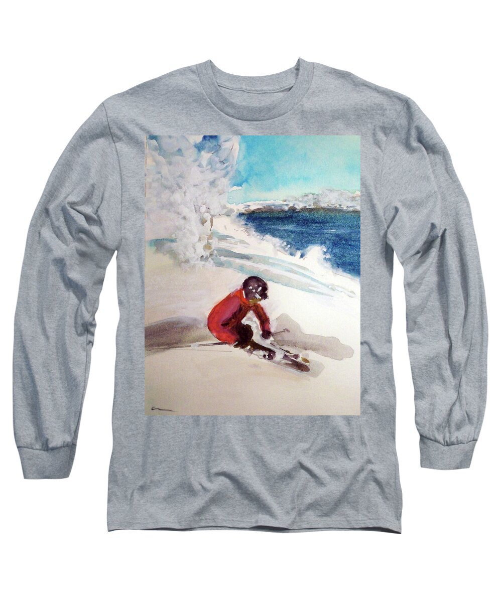 Outdoors Travel Nature Long Sleeve T-Shirt featuring the painting Open Powder Days by Ed Heaton