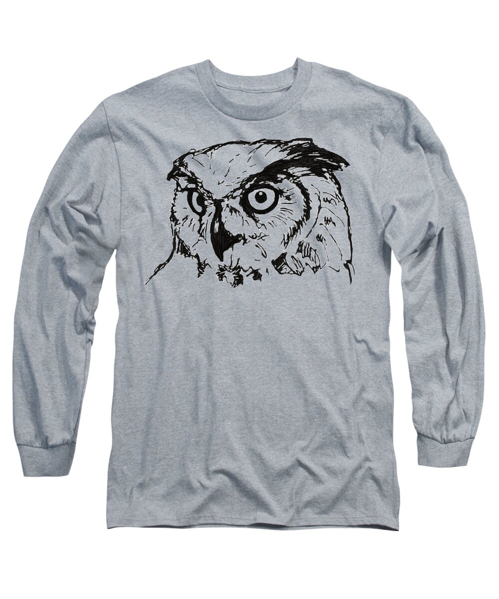 Owl Long Sleeve T-Shirt featuring the digital art Owl on burlap by Konni Jensen