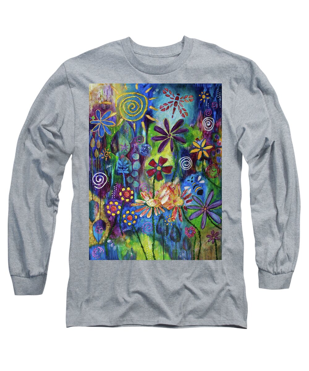 Whimsical Long Sleeve T-Shirt featuring the painting Peace Love and Joy by Winona's Sunshyne