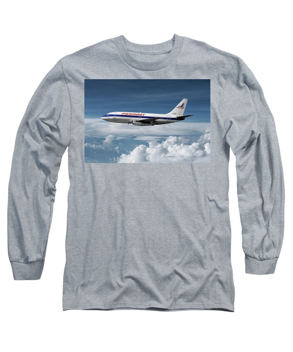 Piedmont Airlines Long Sleeve T-Shirt featuring the mixed media Piedmont Airlines Boeing 737 by Erik Simonsen
