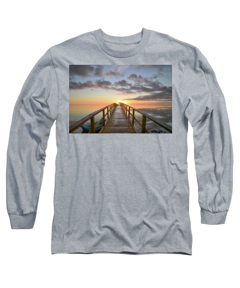 Pier Long Sleeve T-Shirt featuring the photograph Pier Into the Sunrise by Christopher Rice