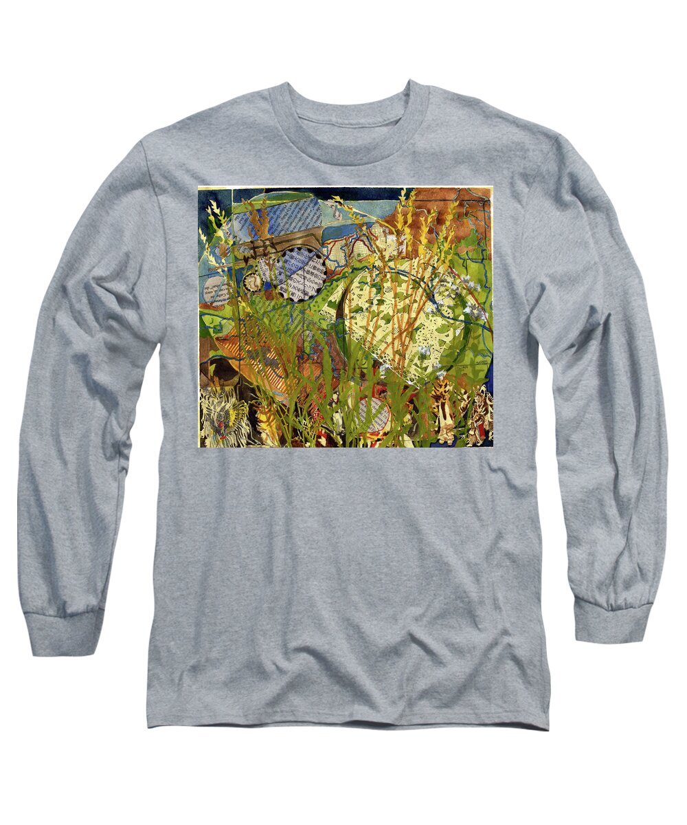 Gears Long Sleeve T-Shirt featuring the mixed media Powwow by Alice Ann Barnes