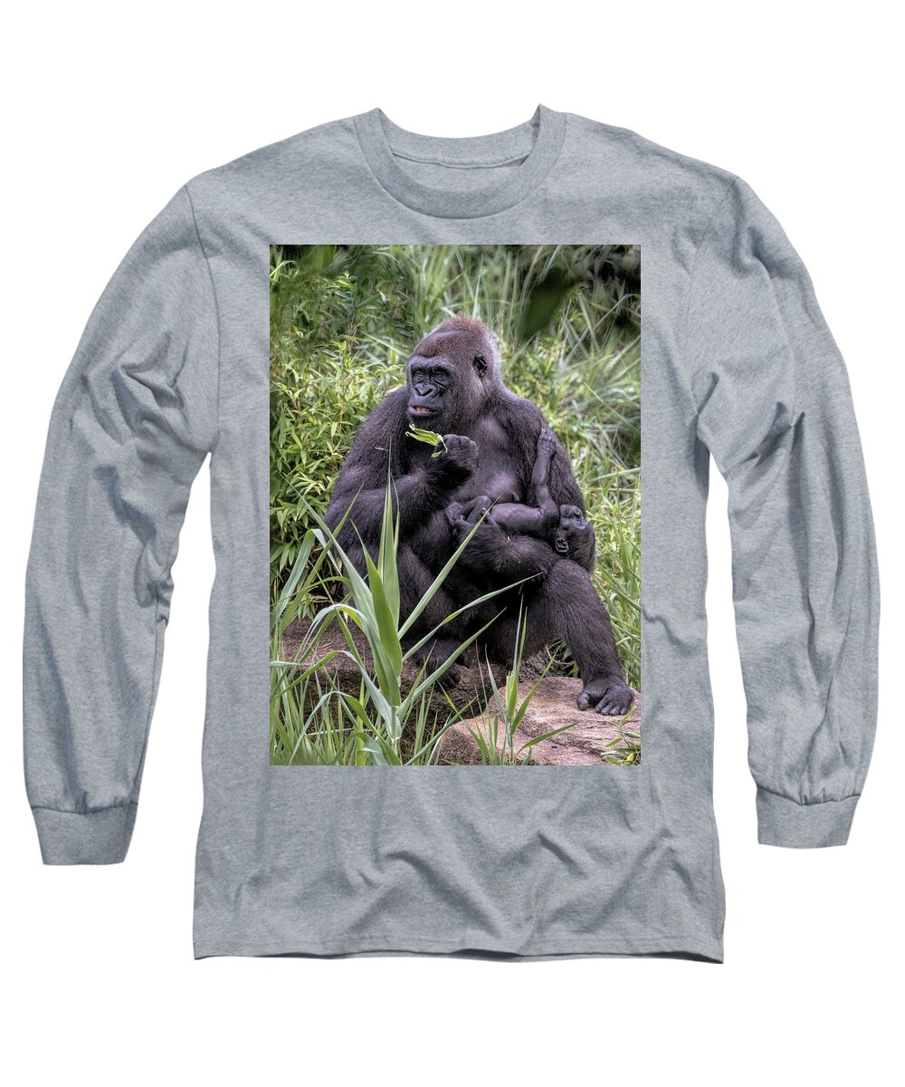Mammals Long Sleeve T-Shirt featuring the photograph Proud Mama Silverback 6243 by Donald Brown