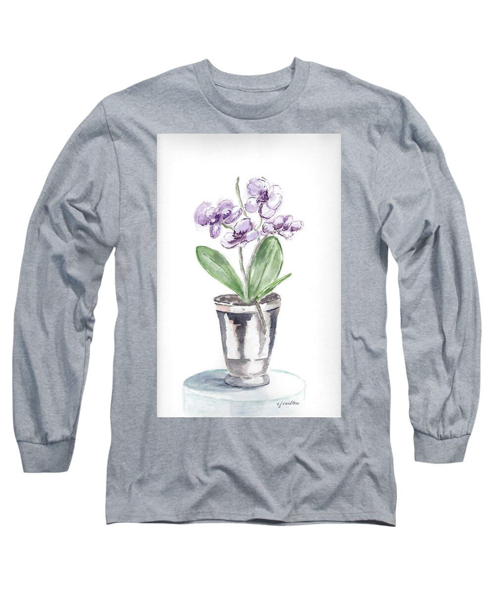 Orchid Long Sleeve T-Shirt featuring the painting Purple Orchid by Claudette Carlton