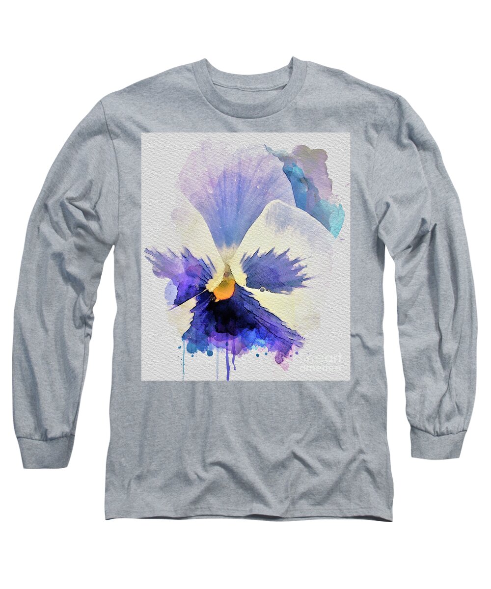 Watercolor Long Sleeve T-Shirt featuring the painting Purple Pansy by Tracey Lee Cassin