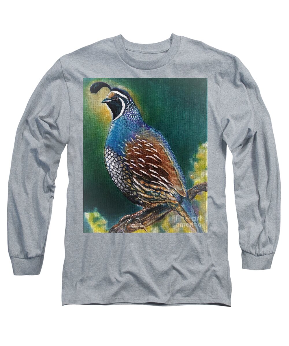 Quail Long Sleeve T-Shirt featuring the painting Quail by Leland Castro