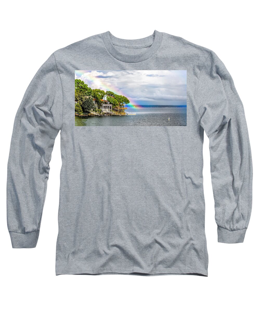 Rainbow Long Sleeve T-Shirt featuring the photograph Rainbow Over Grand Point by David Wagenblatt