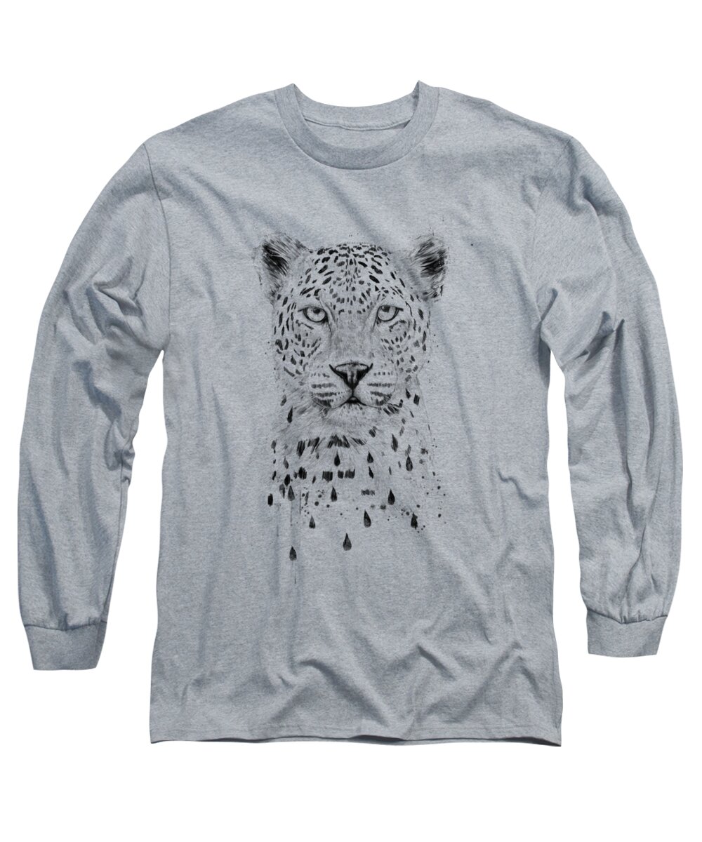 Leopard Long Sleeve T-Shirt featuring the drawing Raining again by Balazs Solti