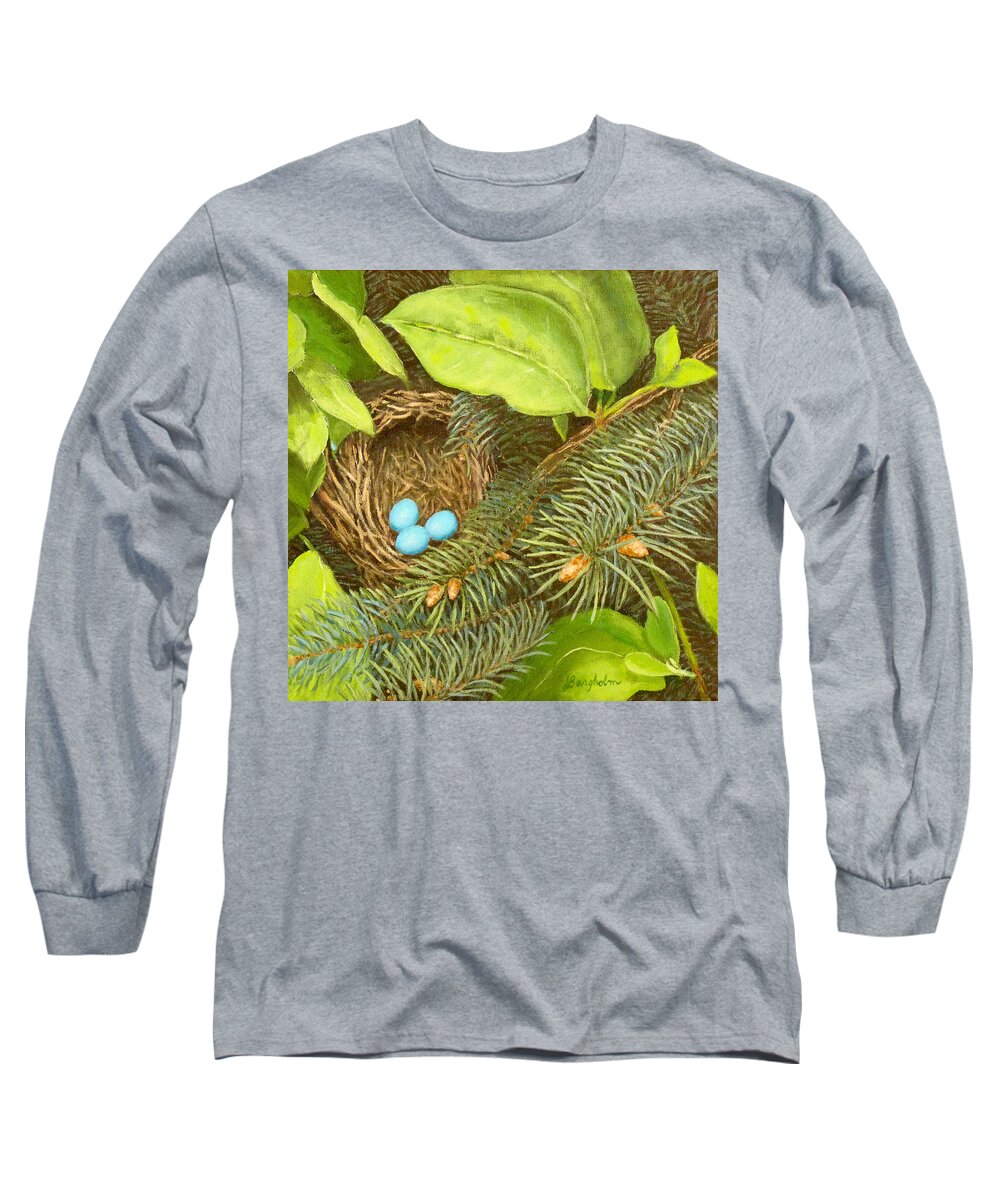 Bird Long Sleeve T-Shirt featuring the painting Robin's Nest by Joe Bergholm