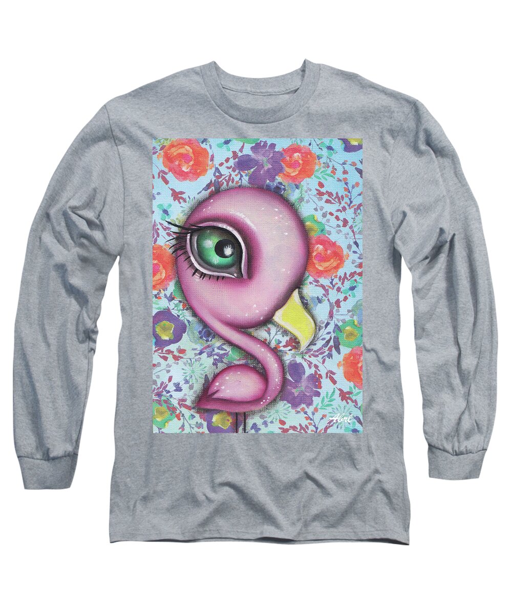 Flamingo Long Sleeve T-Shirt featuring the painting Rosita Flamingo by Abril Andrade
