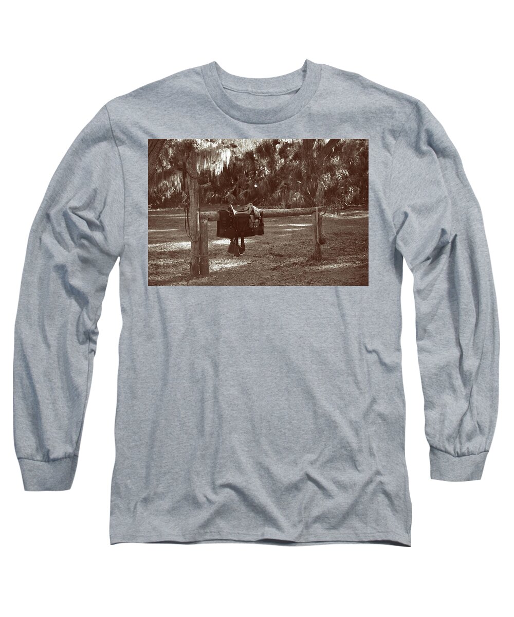 Saddle Long Sleeve T-Shirt featuring the photograph Round up Camp by T Lynn Dodsworth
