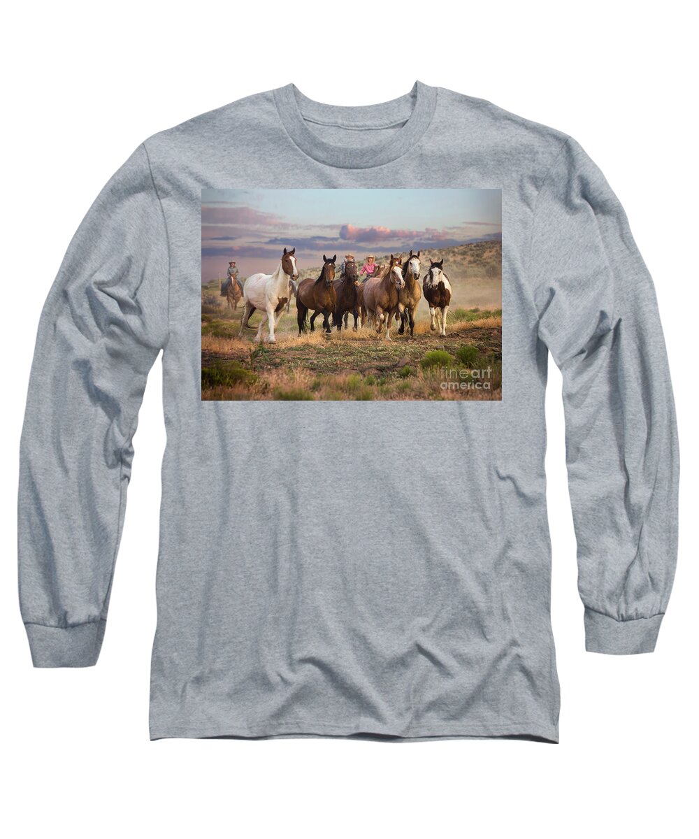Horses Long Sleeve T-Shirt featuring the photograph Running at Dusk by Diane Diederich