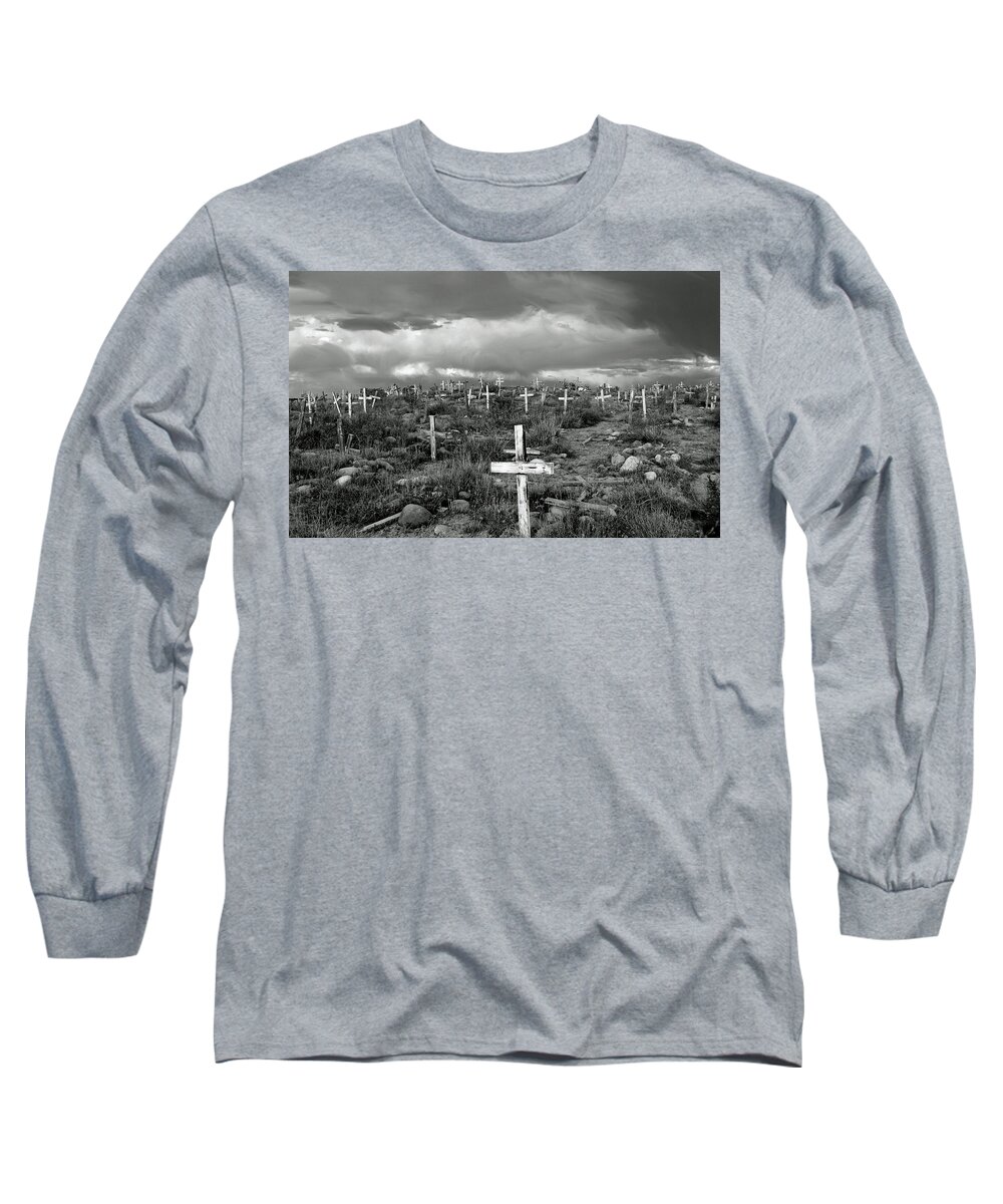 Cemetery Long Sleeve T-Shirt featuring the photograph San Juan Mission Cemetery and the Storm by Jonathan Thompson