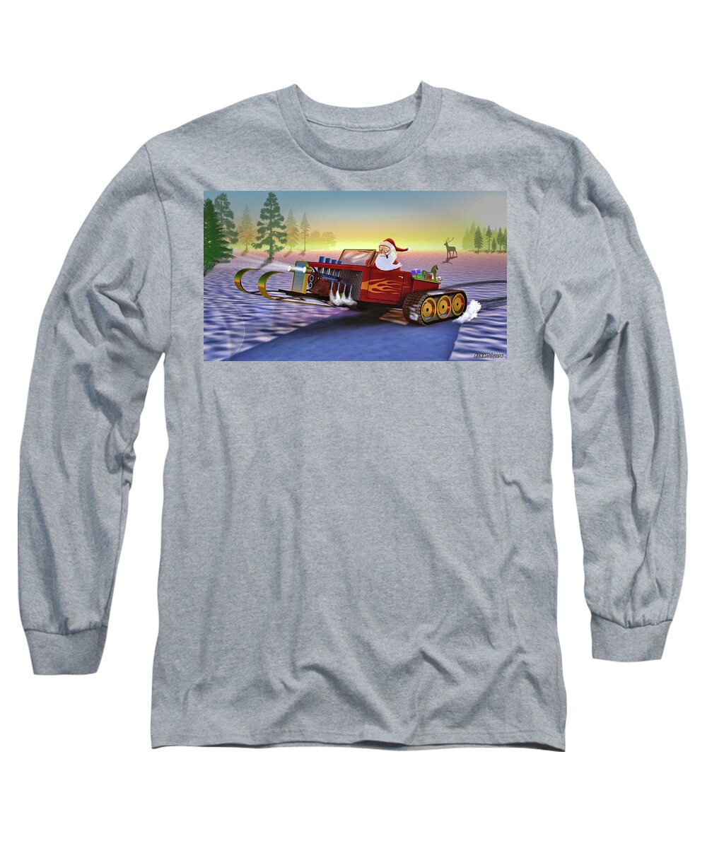 Sleigh Long Sleeve T-Shirt featuring the painting Santa's New Sleigh by Ken Morris