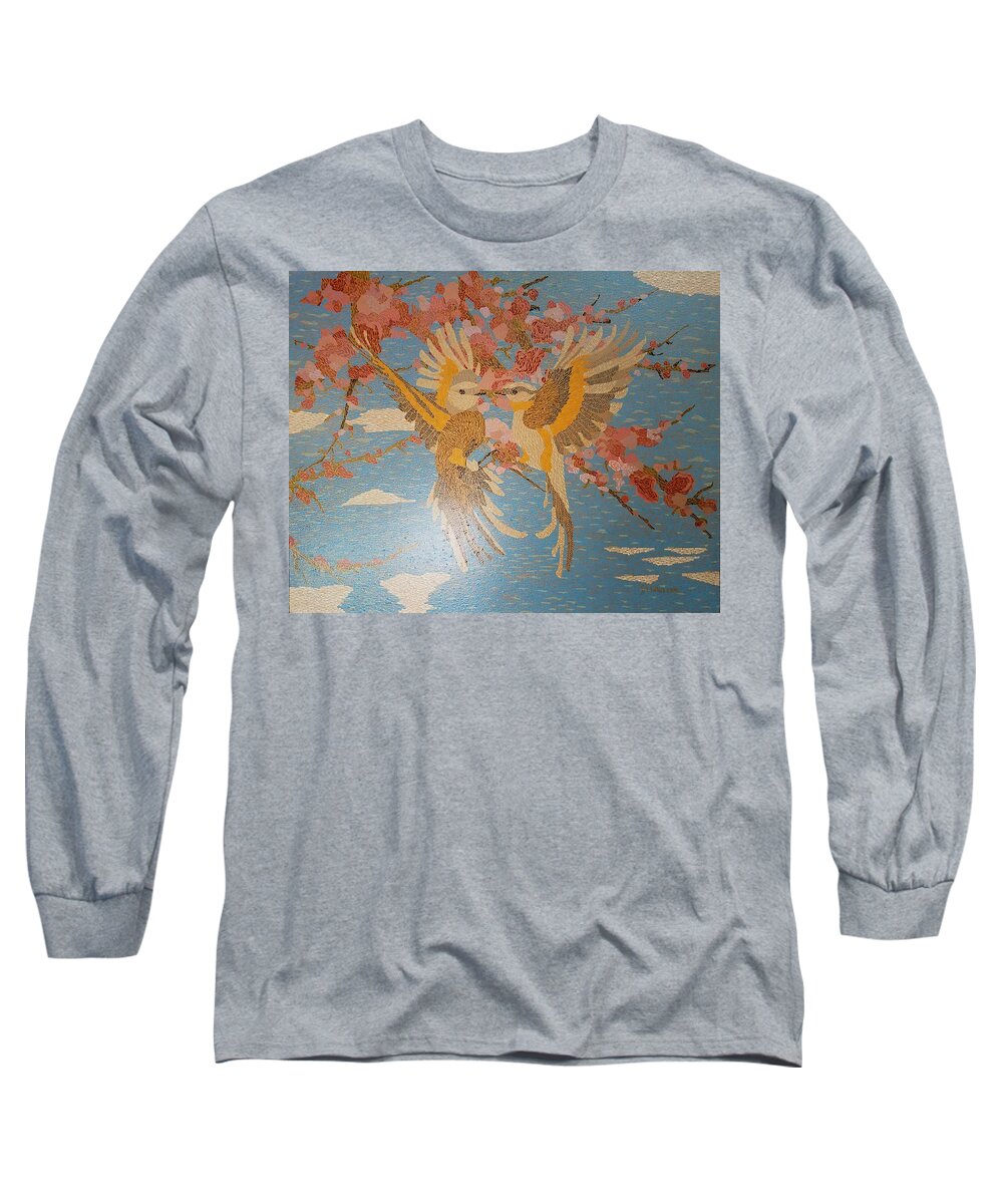 Scissortail Long Sleeve T-Shirt featuring the painting Scissortails in Cherry Blossoms by DLWhitson