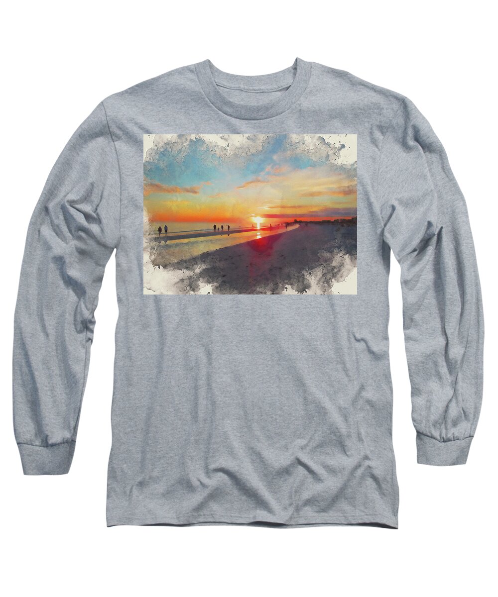 Siesta Key Florida Long Sleeve T-Shirt featuring the painting Siesta Key, Florida Sunset - 04 by AM FineArtPrints