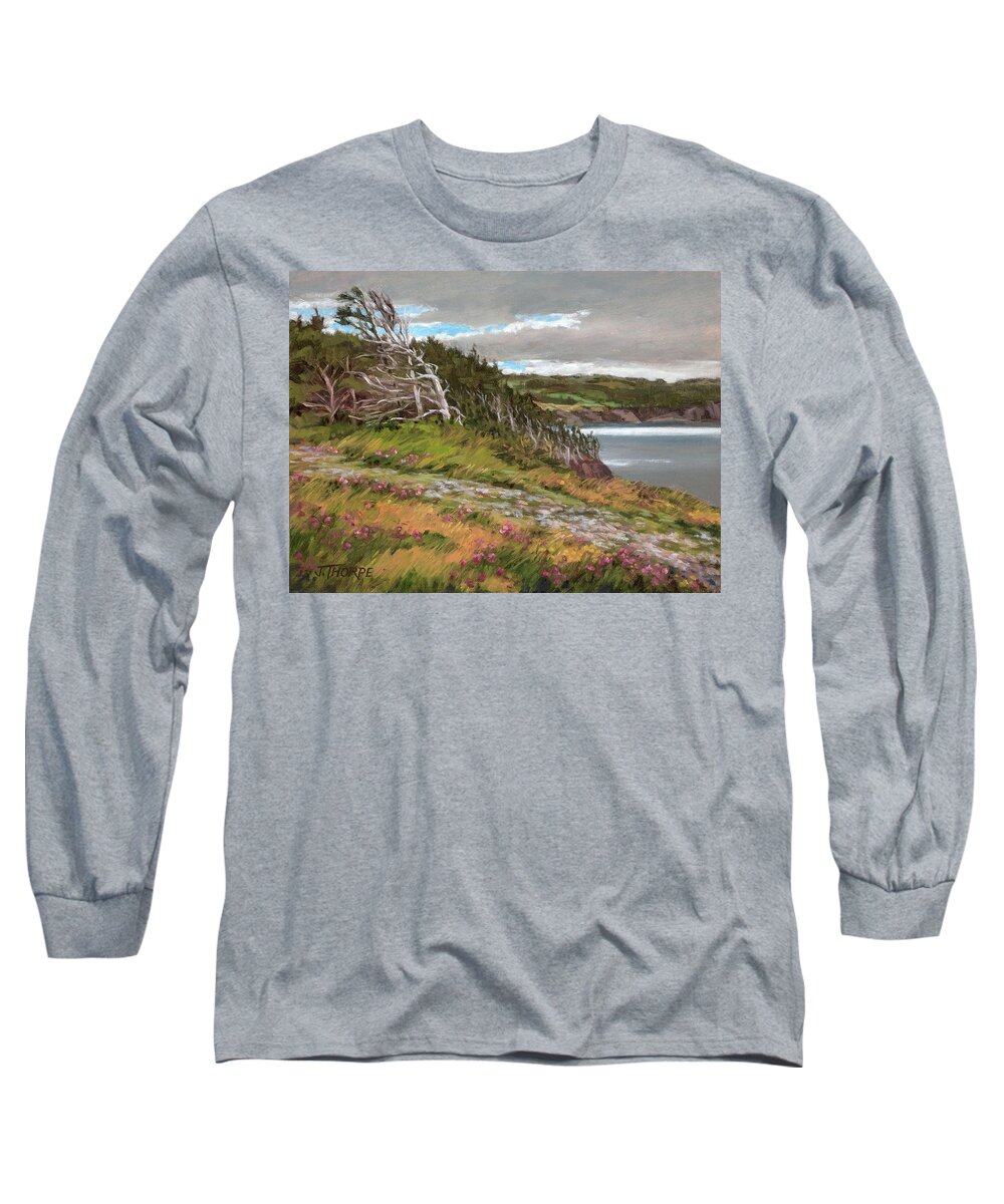 Seaside Long Sleeve T-Shirt featuring the painting Signs of Clearing by Jane Thorpe