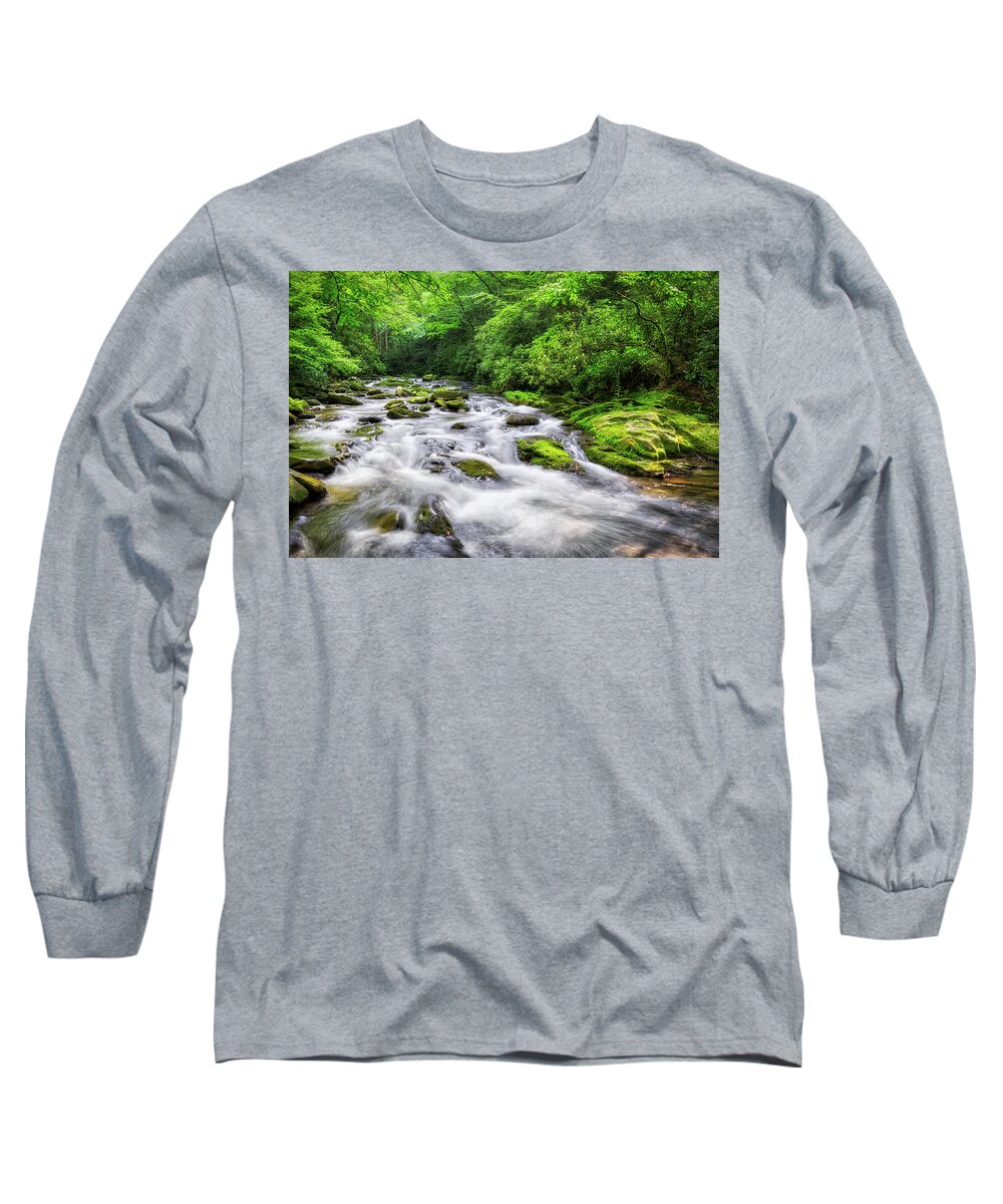 Smokey Mountain Stream Long Sleeve T-Shirt featuring the photograph Smokey Mountain Stream by Randall Allen